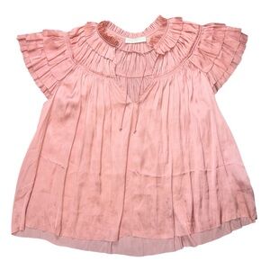 EUC Ulla Johnson Liv Top Peony Peach Ruffle Sleeve Short Sleeve Blouse Size 6 🌷💐